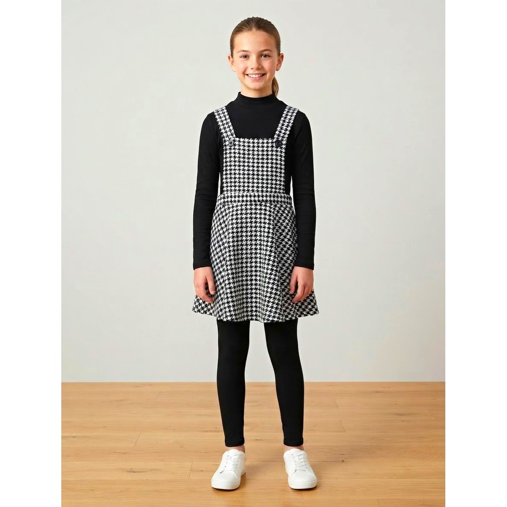 Lily Bleu Girls Black/White Houndstooth Fit & Flare Sleeveless Dress 12 Knee